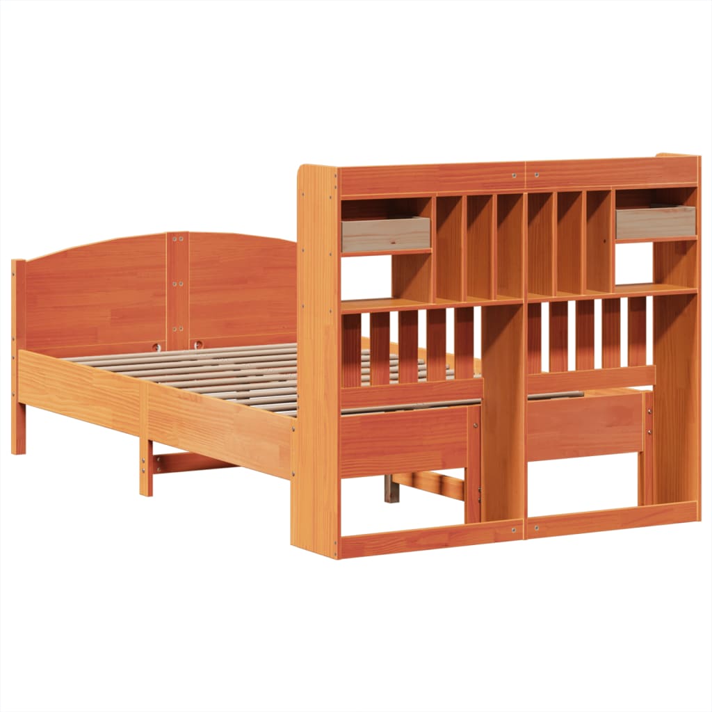 Letto Libreria senza Materasso Marrone Cera 135x190 cm in Pino - homemem39