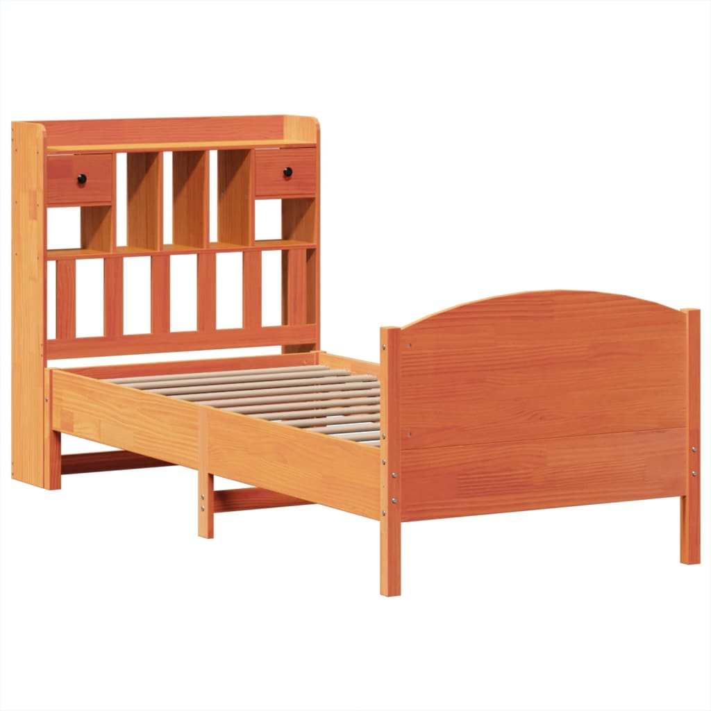 Letto Libreria senza Materasso Marrone Cera 100x200 cm in Pino - homemem39