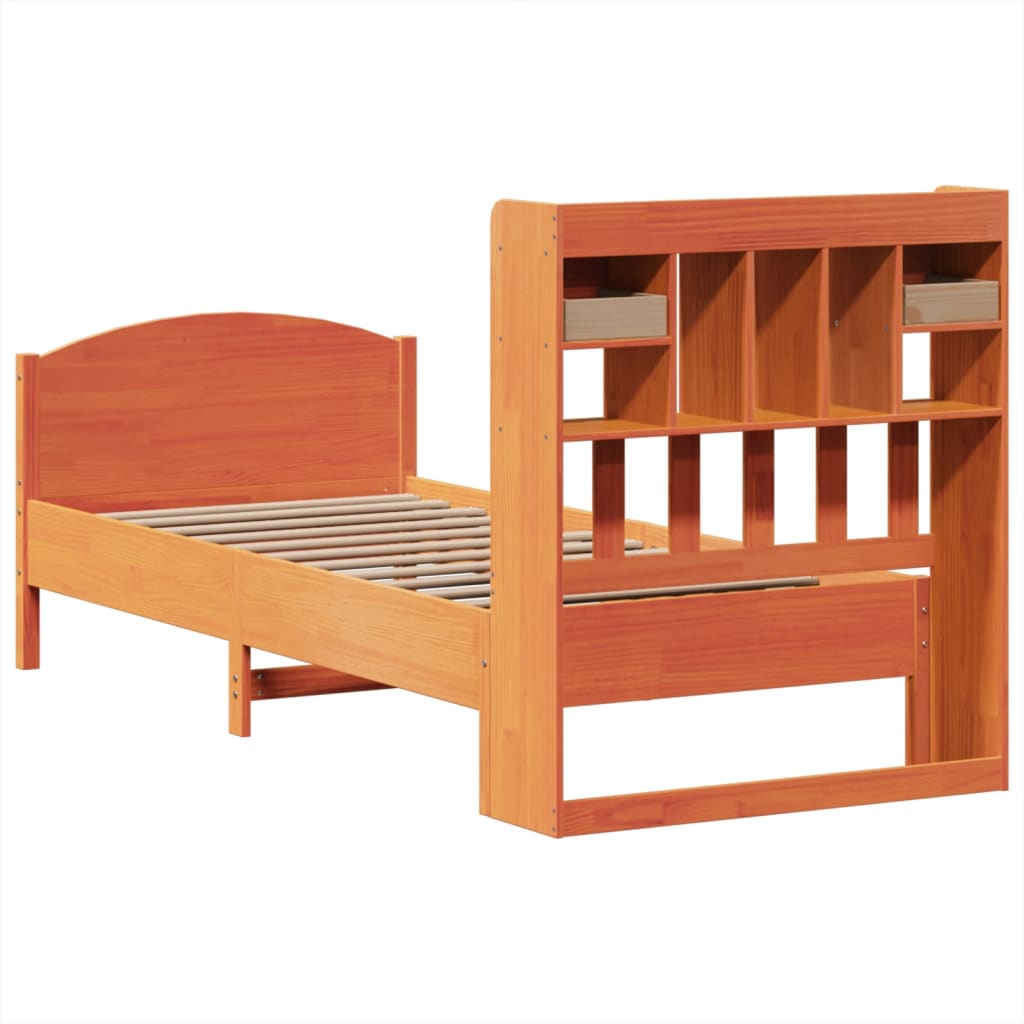 Letto Libreria senza Materasso Marrone Cera 100x200 cm in Pino - homemem39
