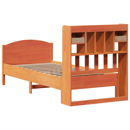 Letto Libreria senza Materasso Marrone Cera 100x200 cm in Pino - homemem39