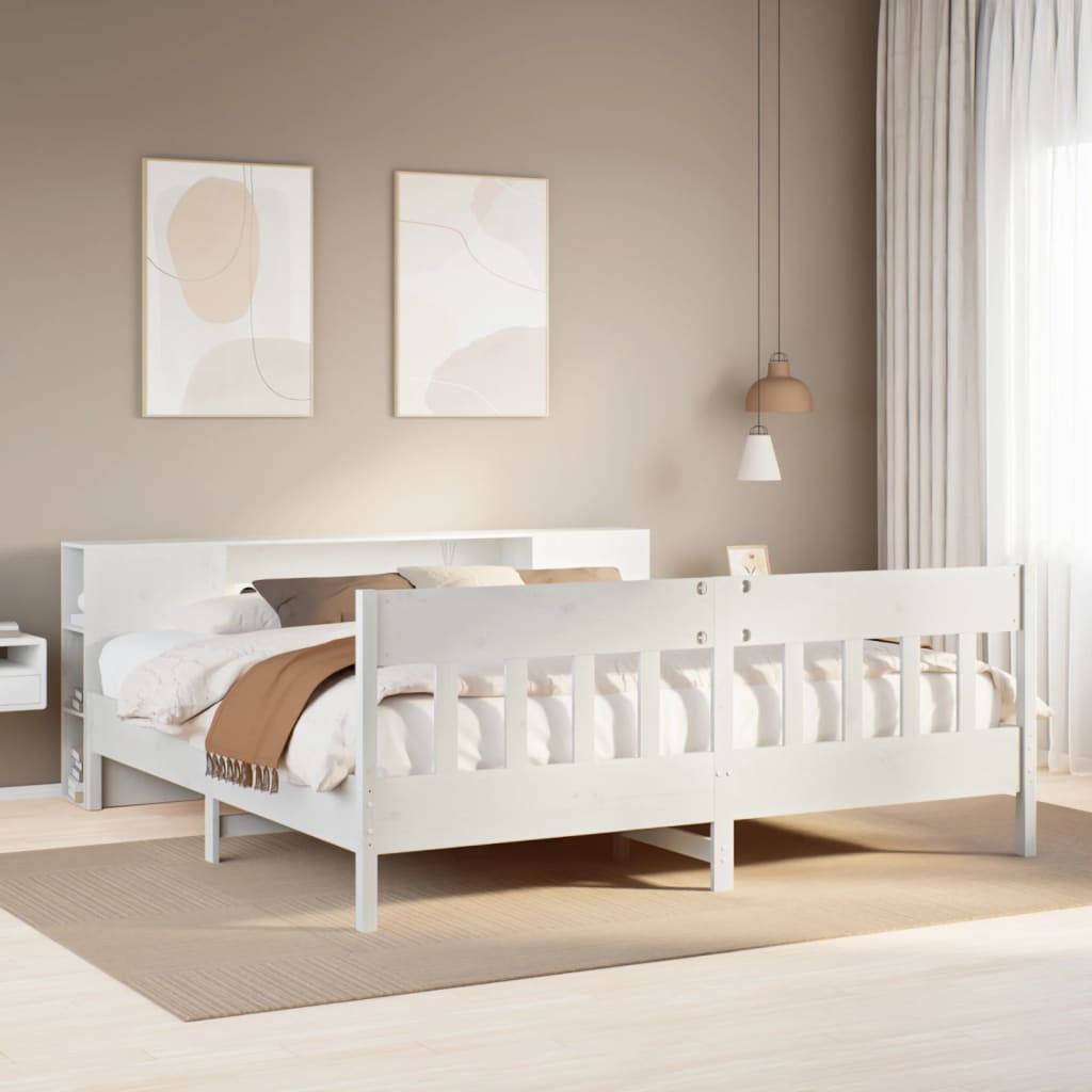 Letto Libreria senza Materasso Bianco 200x200 cm Legno di Pino - homemem39