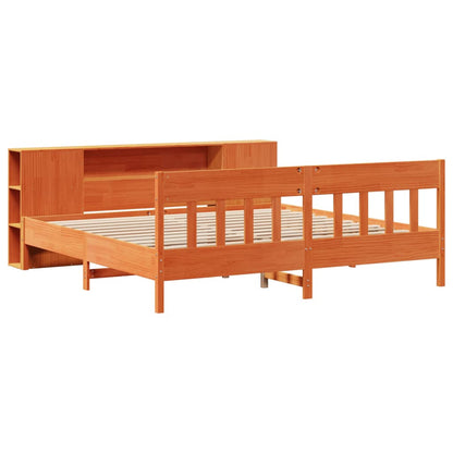 Letto Libreria senza Materasso Marrone Cera 200x200 cm in Pino - homemem39