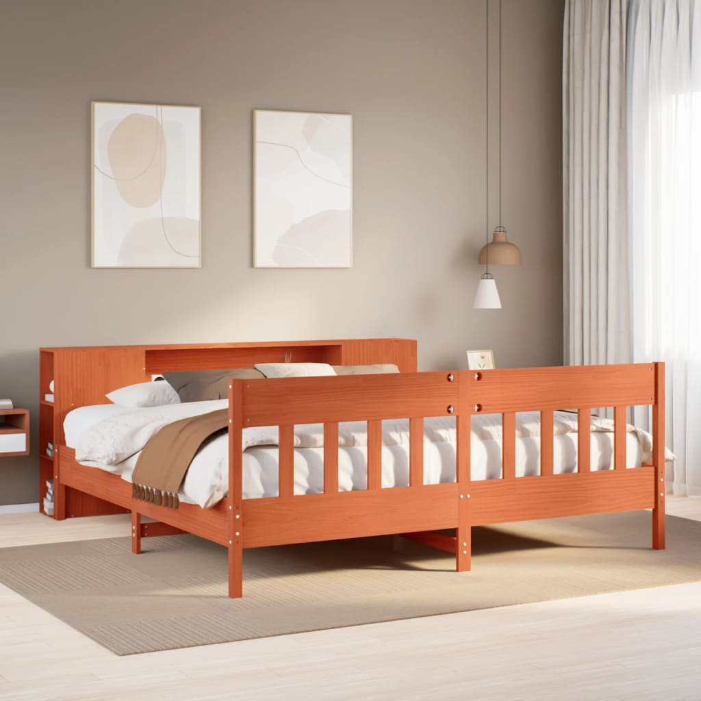 Letto Libreria senza Materasso Marrone Cera 200x200 cm in Pino - homemem39