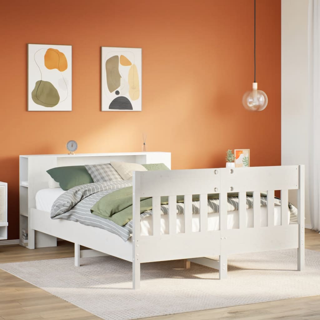 Letto Libreria senza Materasso Bianco 140x190 cm Legno di Pino - homemem39