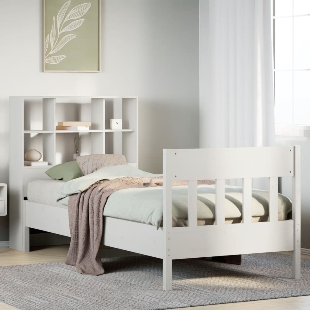 Letto senza Materasso Bianco 90x190 cm in Legno Massello Pino