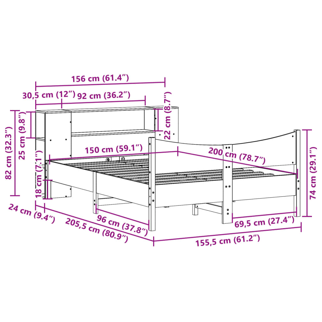 Giroletto senza Materasso Marrone Cera 150x200 cm Legno di Pino | homemem39