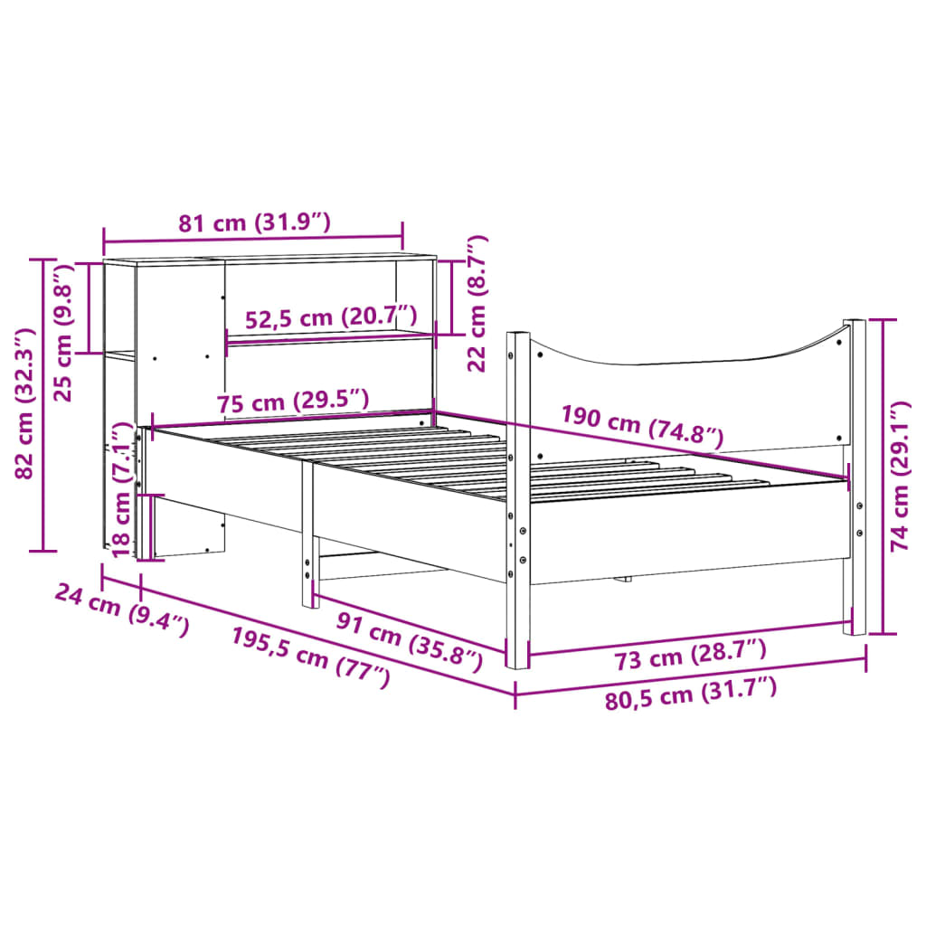 Giroletto senza Materasso Bianco 75x190 Legno Massello di Pino | homemem39