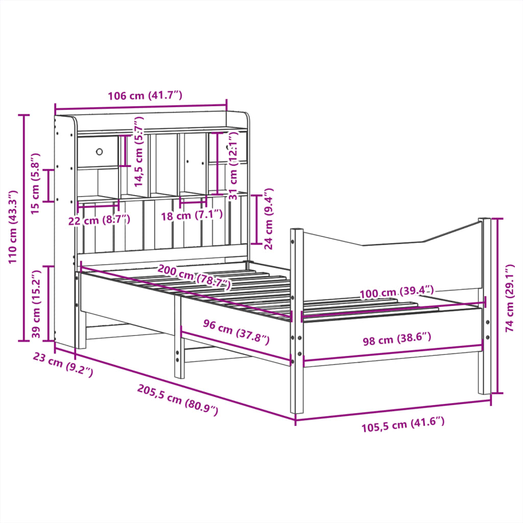 Giroletto senza Materasso Marrone Cera 100x200 cm Legno di Pino | homemem39