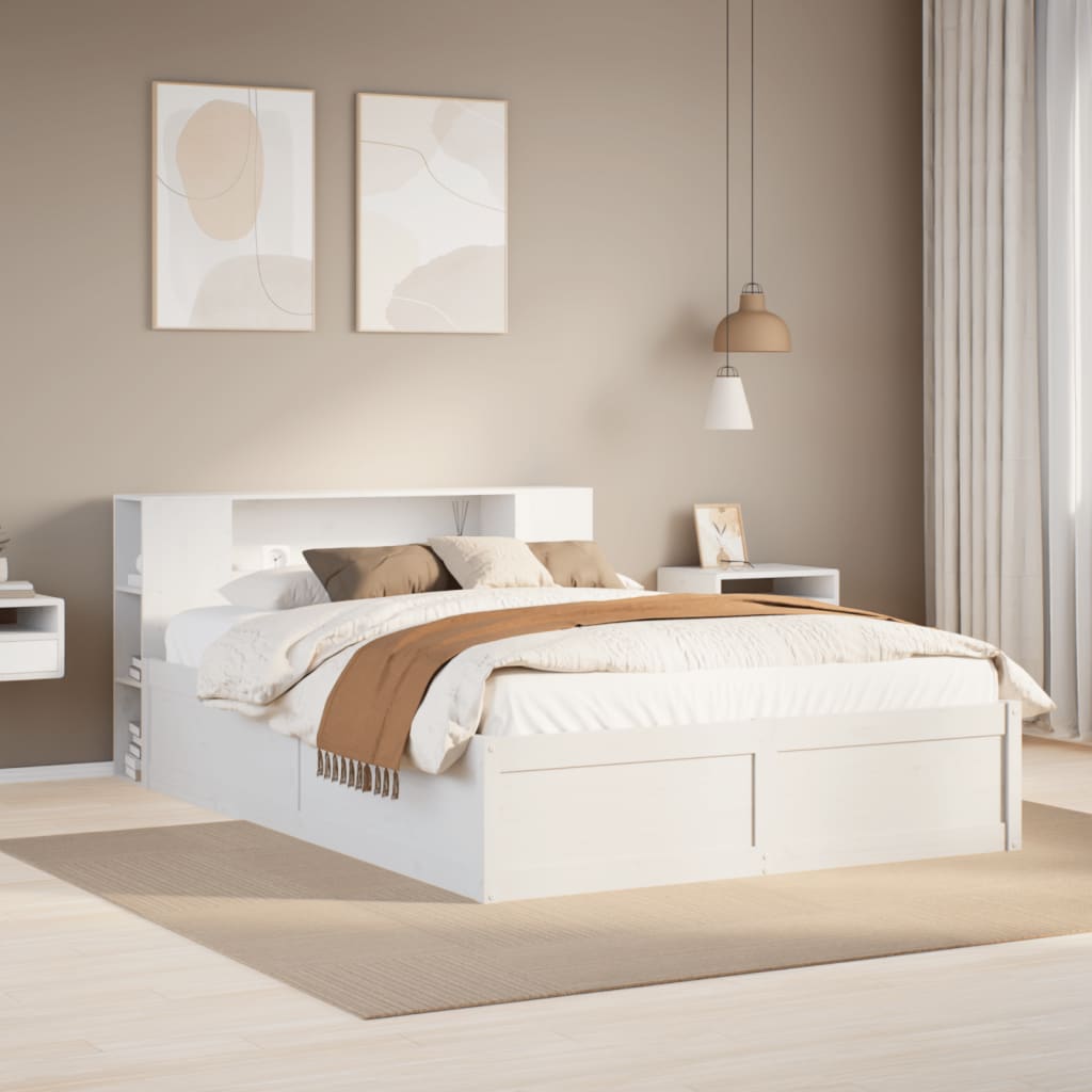 Letto senza Materasso Bianco 135x190 cm Legno Massello di Pino - homemem39