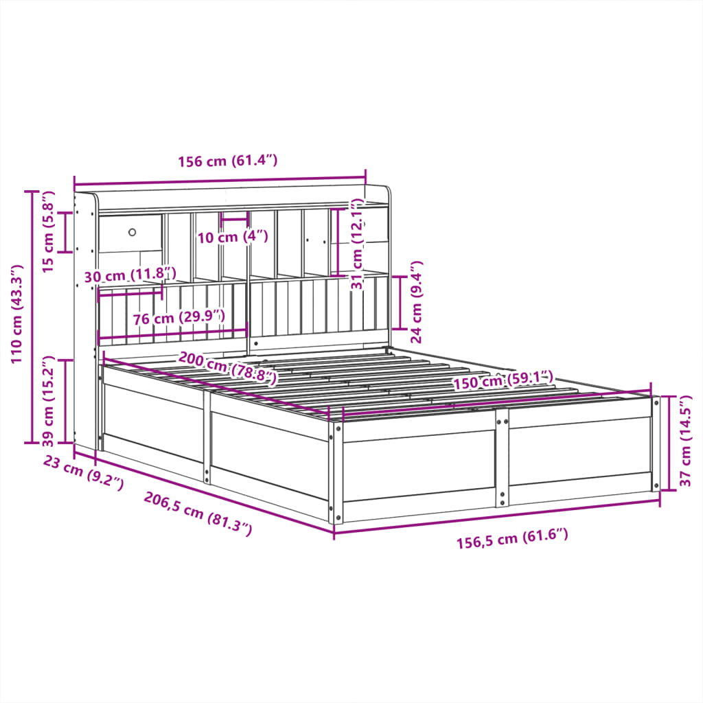 Giroletto senza Materasso Marrone Cera 150x200 cm Legno di Pino | homemem39