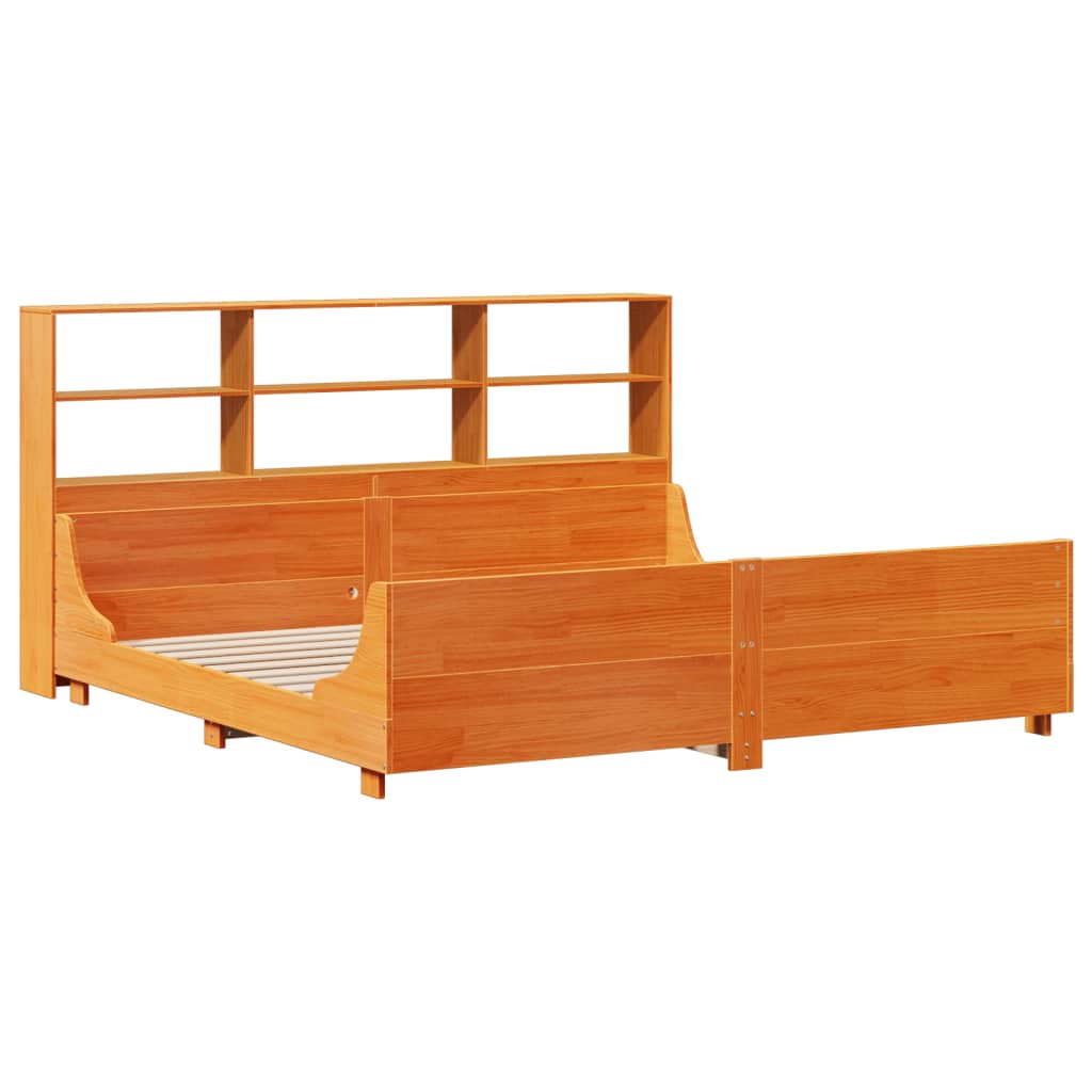 Letto Libreria senza Materasso Marrone Cera 200x200 cm Legno - homemem39