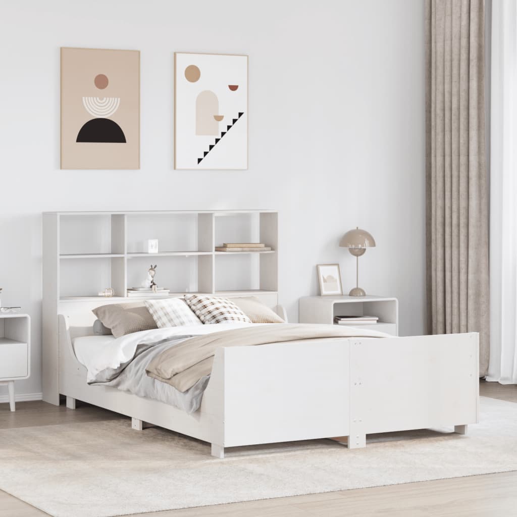Letto Libreria senza Materasso Bianco 120x200 cm Legno Massello - homemem39