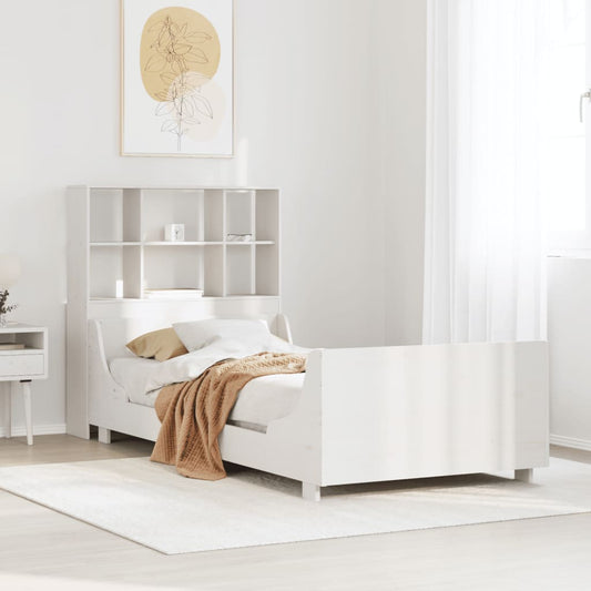 Letto Libreria senza Materasso Bianco 90x200 cm Legno Massello