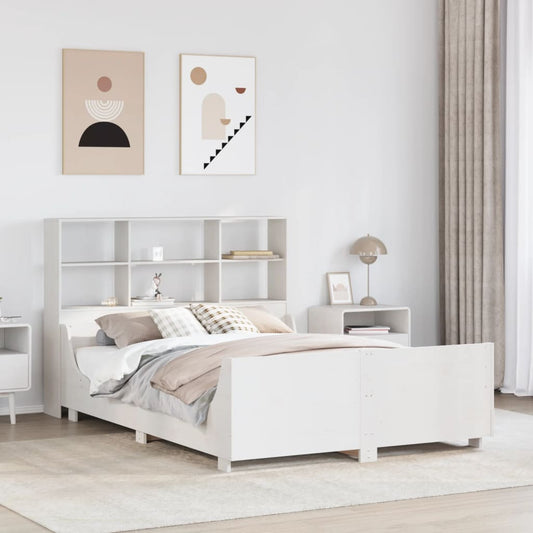 Letto Libreria senza Materasso Bianco 140x190 cm Legno Massello - homemem39