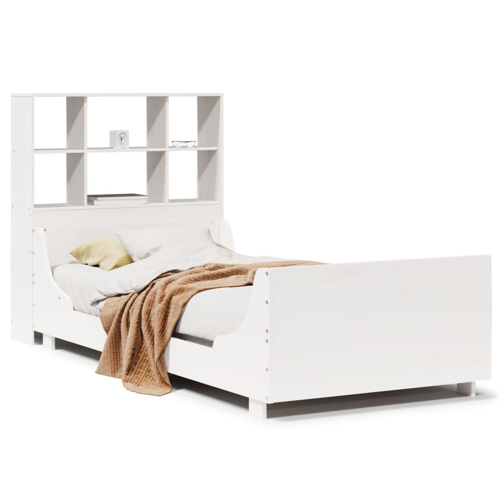 Letto Libreria senza Materasso Bianco 90x190 cm Legno Massello