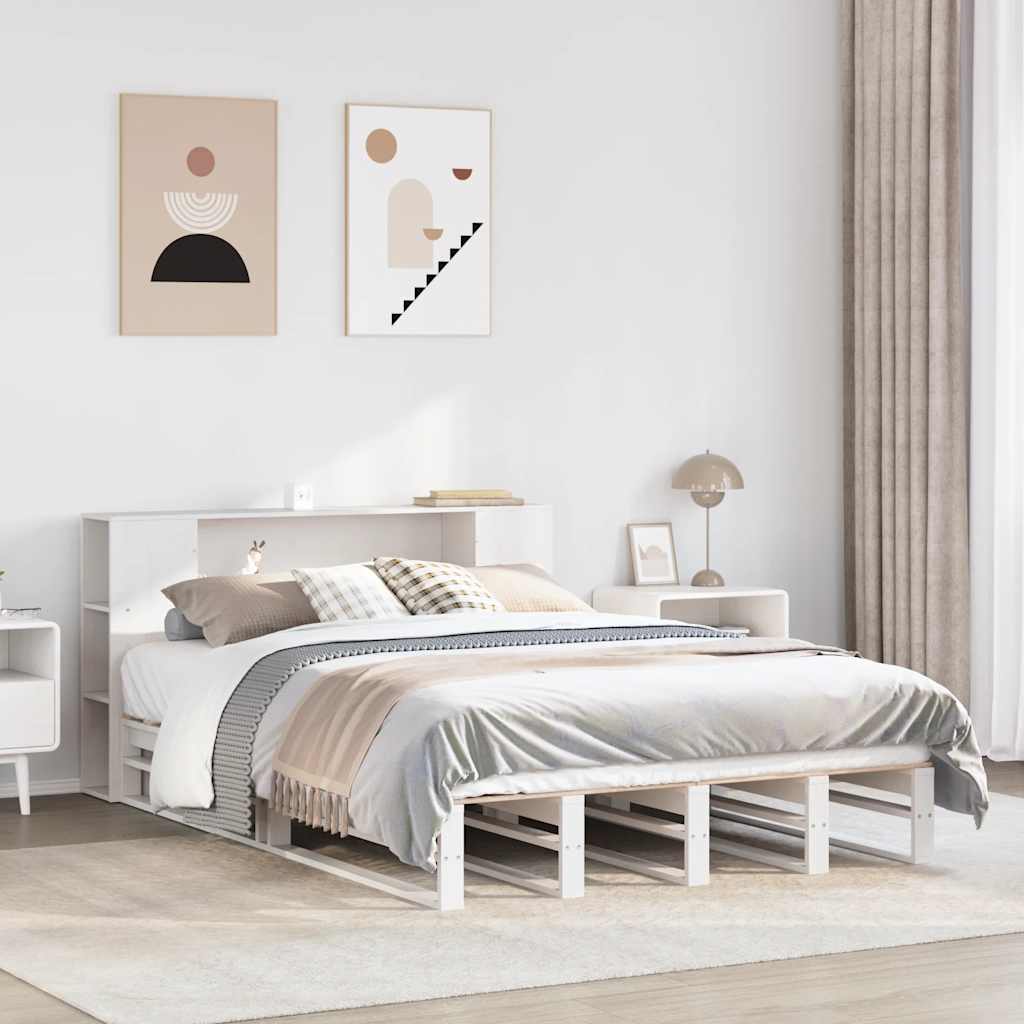 Letto Libreria senza Materasso Bianco 150x200 cm Legno Massello