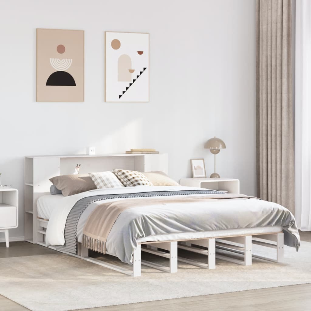 Letto Libreria senza Materasso Bianco 135x190 cm Legno Massello - homemem39