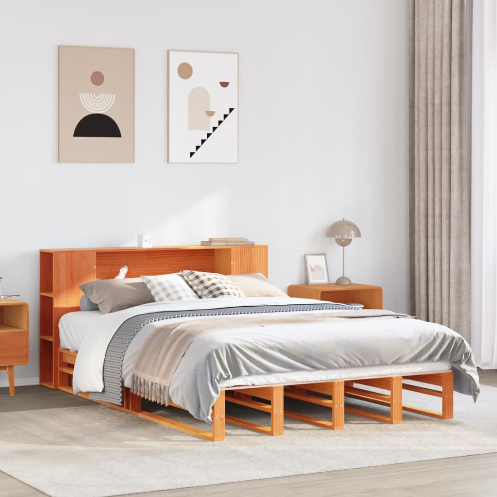 Letto Libreria senza Materasso Marrone Cera 135x190 cm Legno | homemem39
