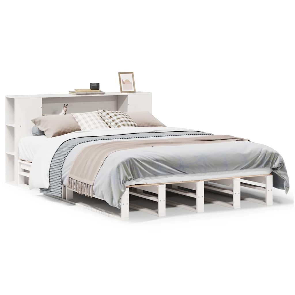 Letto Libreria senza Materasso Bianco 140x190 cm Legno Massello | homemem39