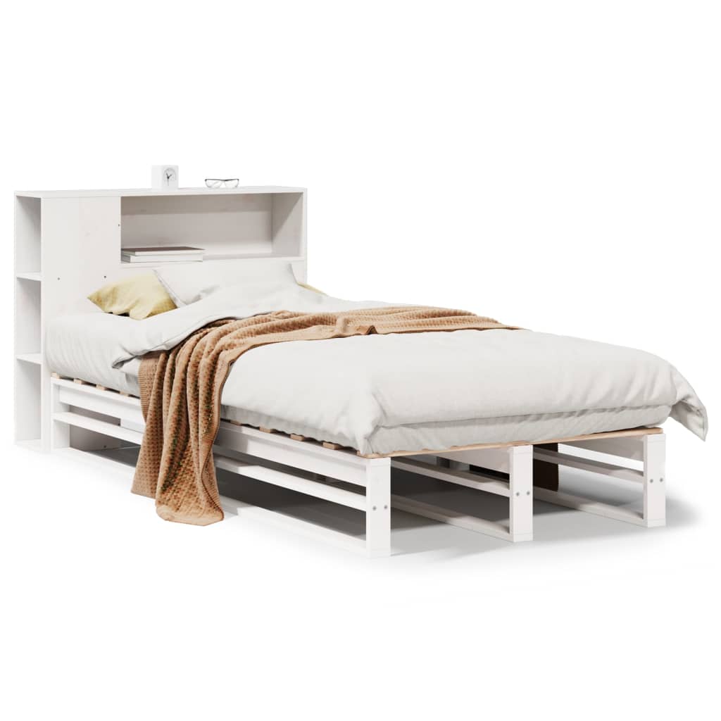 Letto Libreria senza Materasso Bianco 75x190 cm Legno Massello