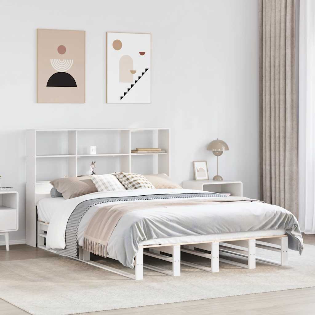 Letto Libreria senza Materasso Bianco 140x200 cm Legno Massello - homemem39