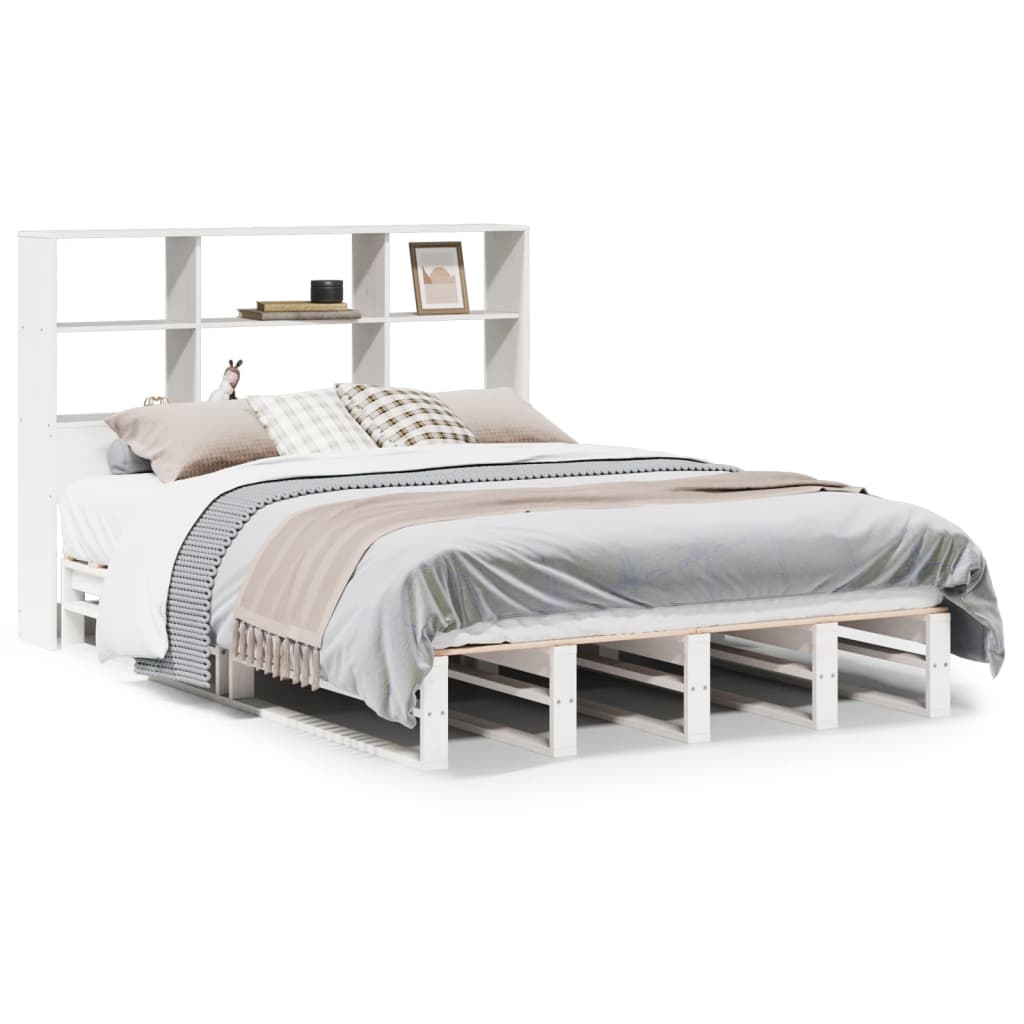 Letto Libreria senza Materasso Bianco 160x200 cm Legno Massello | homemem39