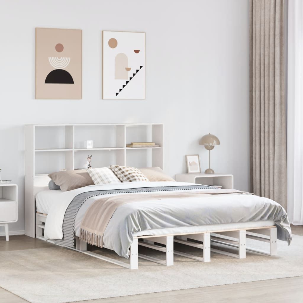 Letto Libreria senza Materasso Bianco 160x200 cm Legno Massello | homemem39