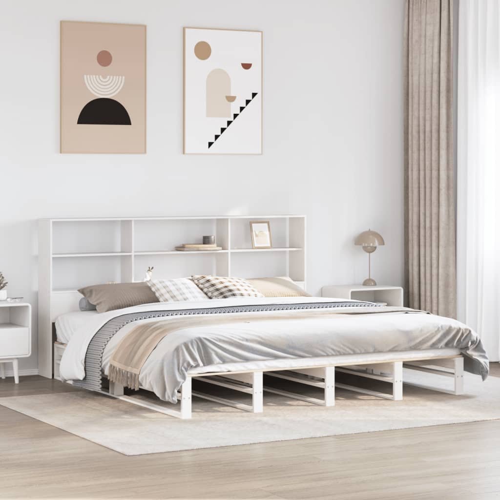 Letto Libreria senza Materasso Bianco 180x200 cm Legno Massello | homemem39