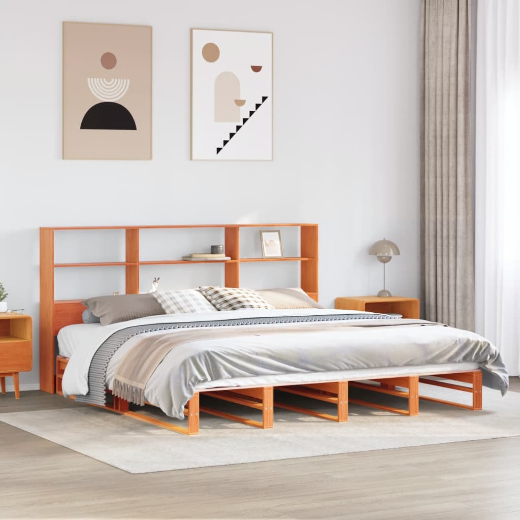 Letto Libreria senza Materasso Marrone Cera 200x200 cm Legno | homemem39