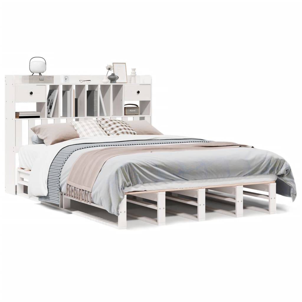 Letto Libreria senza Materasso Bianco 150x200 cm Legno di Pino | homemem39