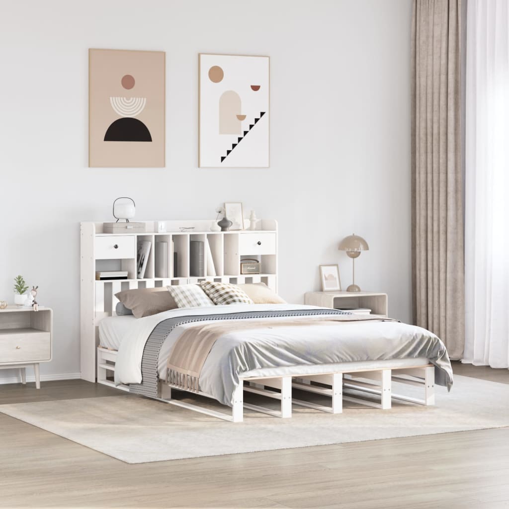 Letto Libreria senza Materasso Bianco 150x200 cm Legno di Pino | homemem39