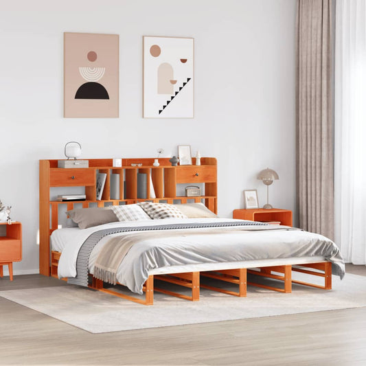 Letto Libreria senza Materasso Marrone Cera 200x200 cm in Pino