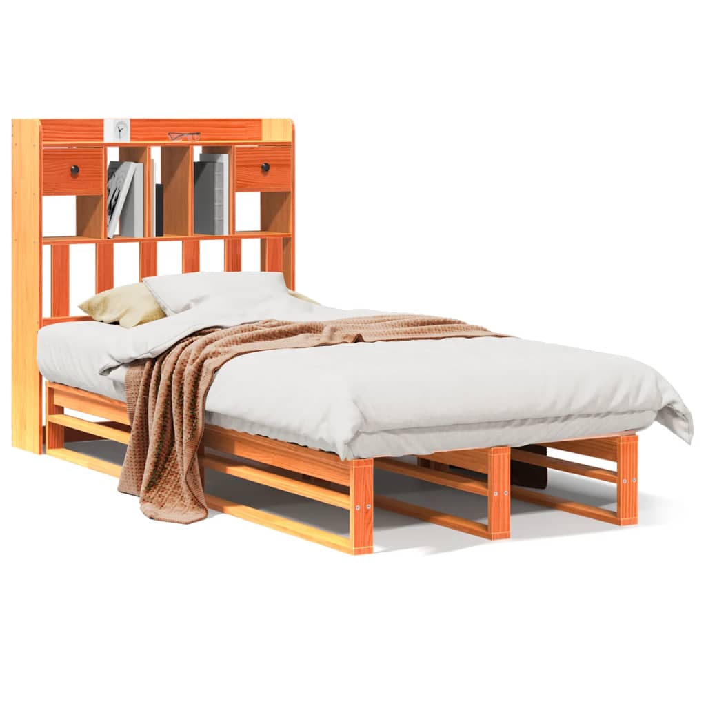 Letto Libreria senza Materasso Marrone Cera 75x190 cm in Pino
