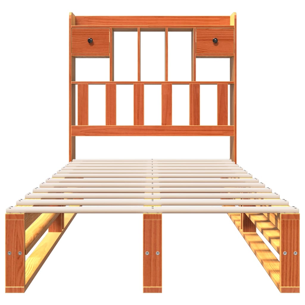 Letto Libreria senza Materasso Marrone Cera 75x190 cm in Pino