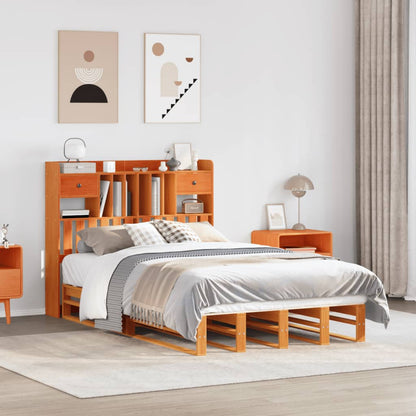 Letto Libreria senza Materasso Marrone Cera 135x190 cm in Pino