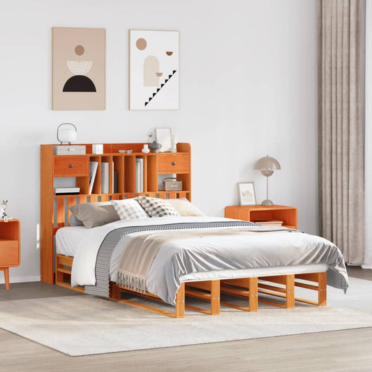 Letto Libreria senza Materasso Marrone Cera 135x190 cm in Pino