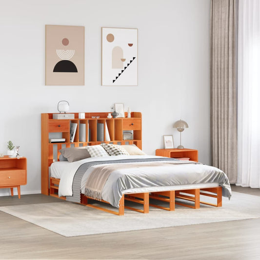 Letto Libreria senza Materasso Marrone Cera 140x190 cm in Pino