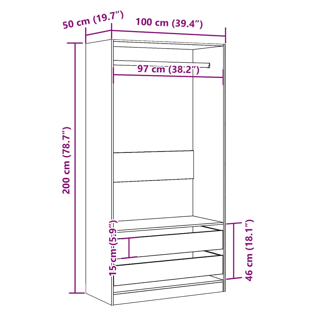 Armadio Legno Antico 100x50x200 cm in Legno Multistrato - homemem39