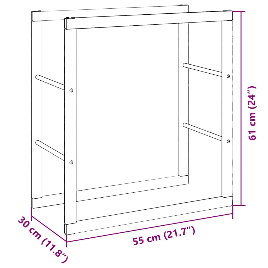 Rastrelliera per Legna da Ardere Nera 55x30x61 cm in Acciaio