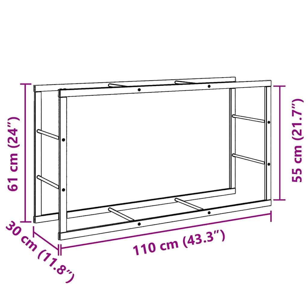 Rastrelliera per Legna da Ardere Nera 110x30x61 cm in Acciaio