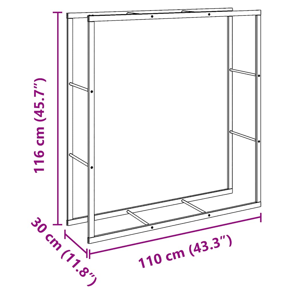 Rastrelliera per Legna da Ardere Nera 110x30x116 cm in Acciaio - homemem39