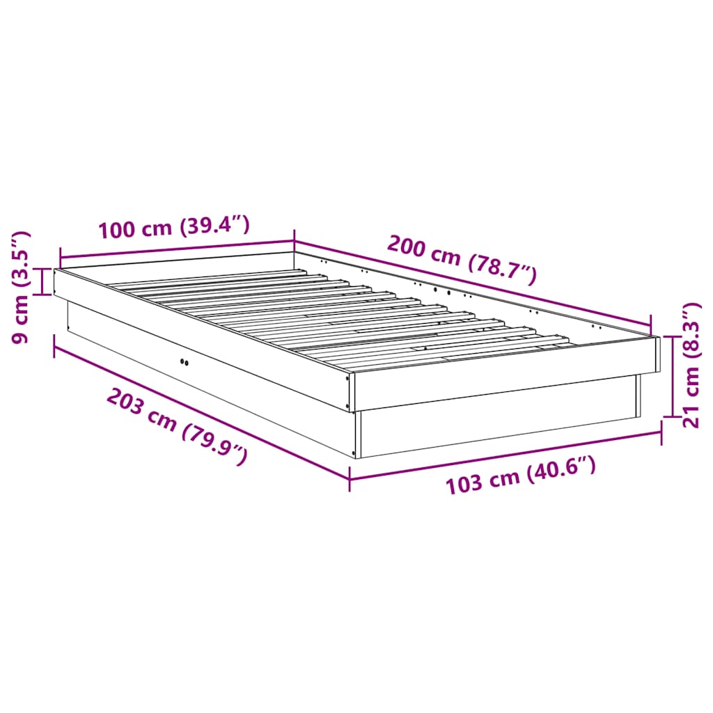 Struttura Letto Senza Materasso 100x200 cm in Legno di Rovere | homemem39