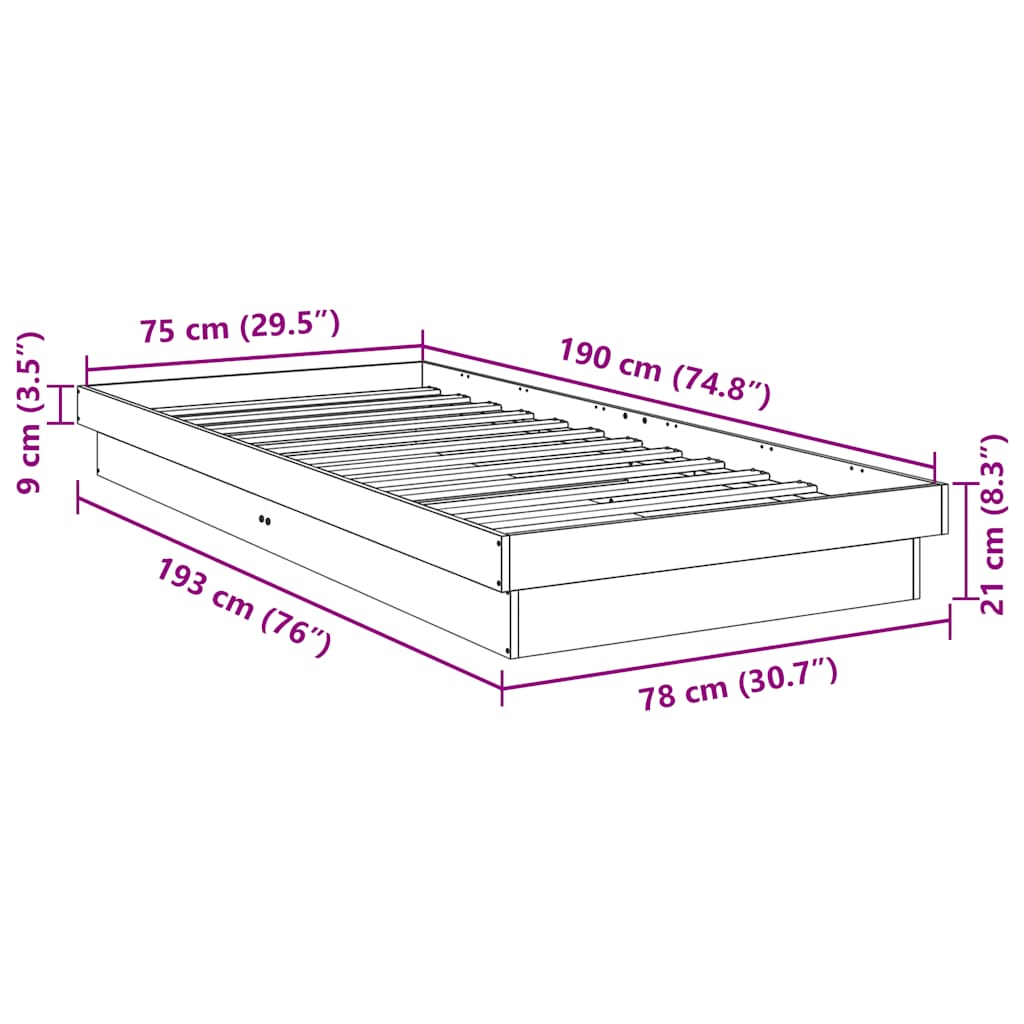 Struttura Letto Senza Materasso 75x190 cm in Legno di Rovere | homemem39