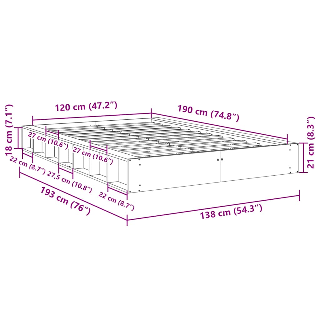 Struttura Letto Senza Materasso 120x190 cm in Legno di Rovere | homemem39