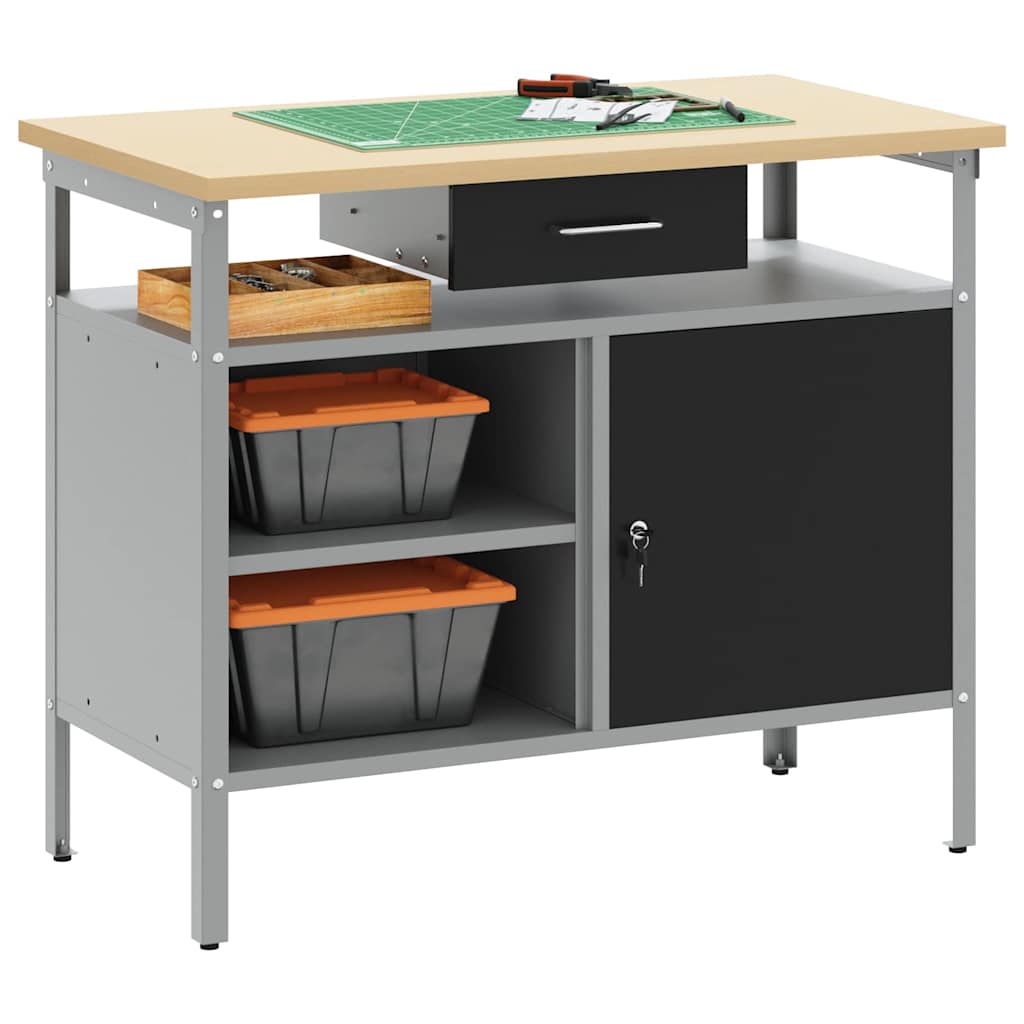 Banco da lavoro con cassetto Nero e Grigio 100 x 55 x 85 cm | homemem39