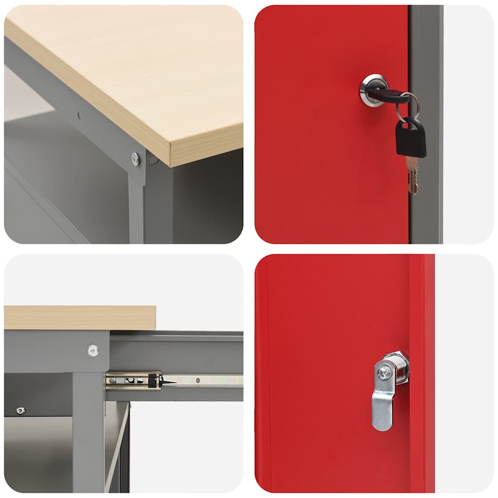 Banco da lavoro con cassetto Rosso e Grigio 100 x 55 x 85 cm | homemem39