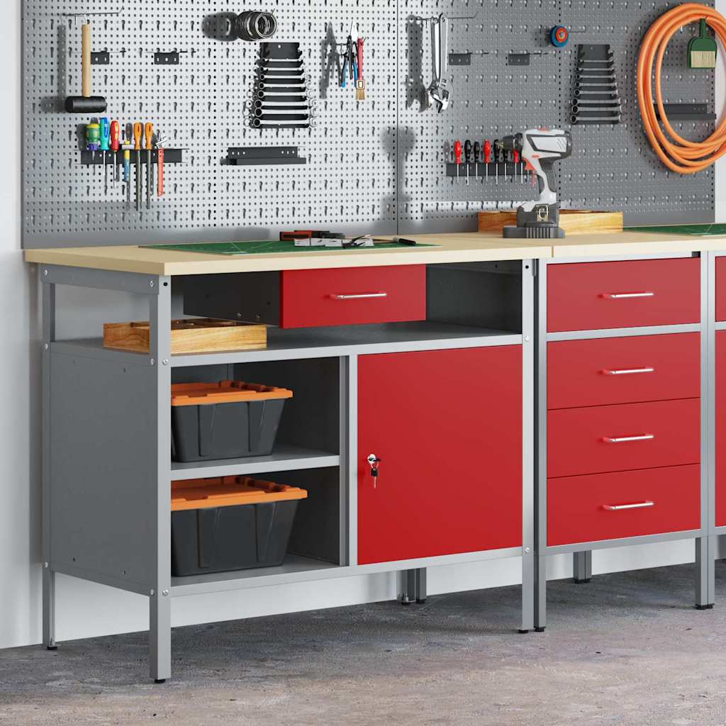Banco da lavoro con cassetto Rosso e Grigio 100 x 55 x 85 cm | homemem39
