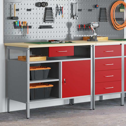 Banco da lavoro con cassetto Rosso e Grigio 100 x 55 x 85 cm | homemem39