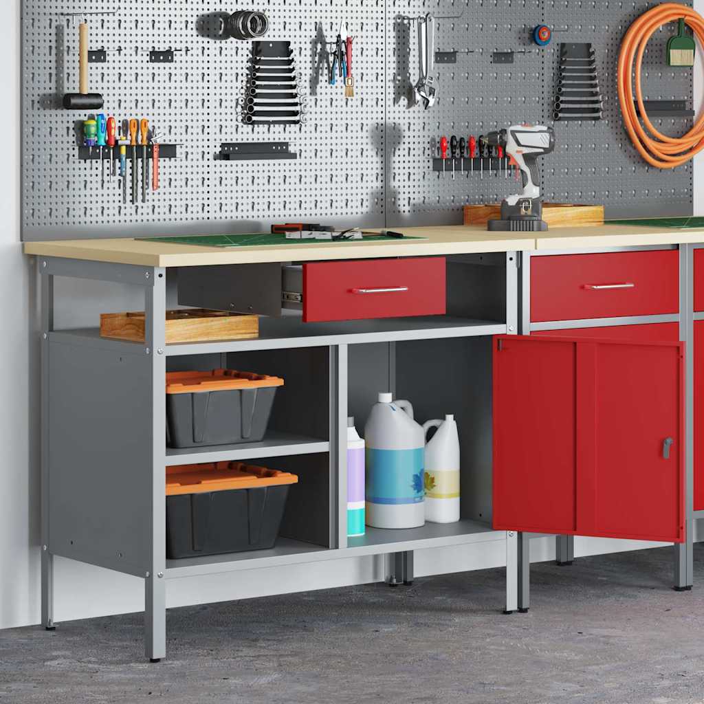 Banco da lavoro con cassetto Rosso e Grigio 100 x 55 x 85 cm | homemem39