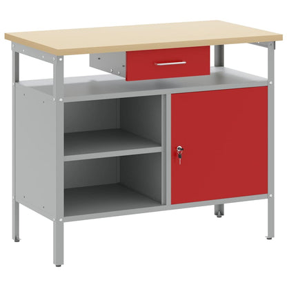 Banco da lavoro con cassetto Rosso e Grigio 100 x 55 x 85 cm | homemem39